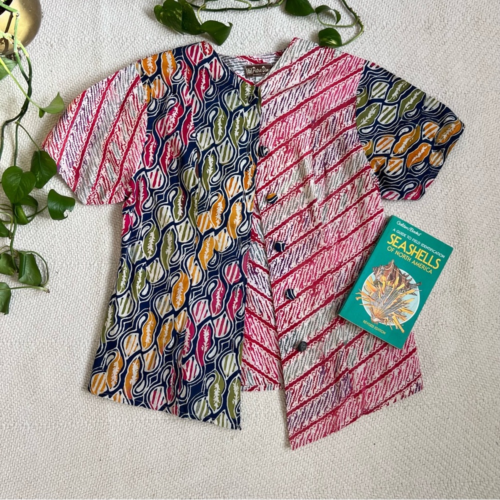 Vintage 90s Patchwork Tribal Print Button Down Sh… - image 1